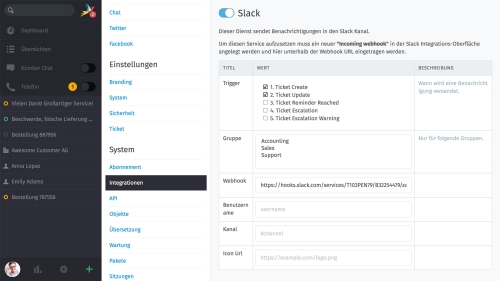 Zammad: Slac-Integration (Admin)